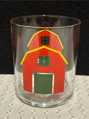 Vintage 1982 Finnish Scandanavian Marimekko OY Red Barn Cocktail Tumbler Glass
